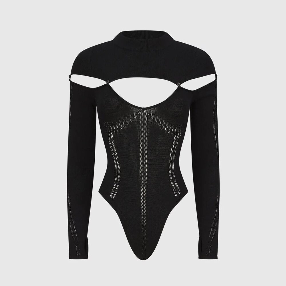 Maniere De Voir Black Cut-Out Bodysuit